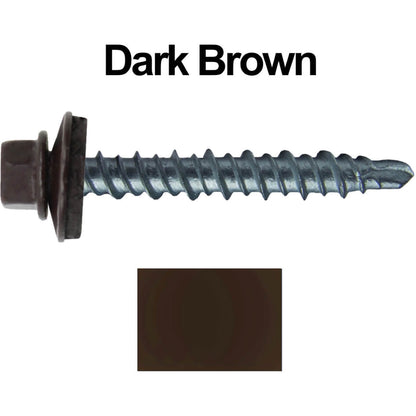 #10 x 1" Mini Driller Sheet Metal Roofing Screw - Hex Washer Head -  Self starting metal to wood siding screws. EPDM washer. Colored head.