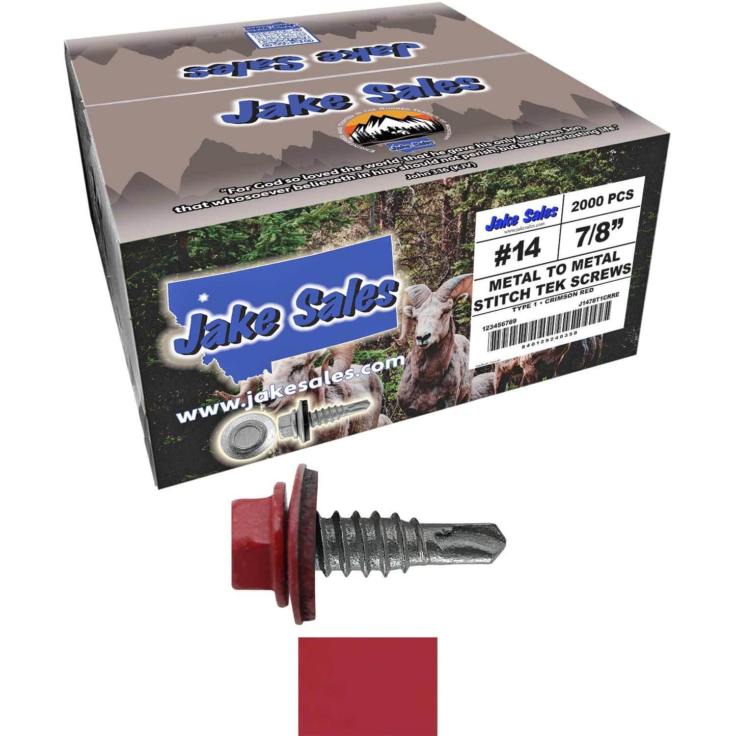 #14 x 7/8" Stitch Tek Metal to Metal Type #1 Roofing Screws - Hex Washer Head - Drill Point - 9/16" EPDM washer.