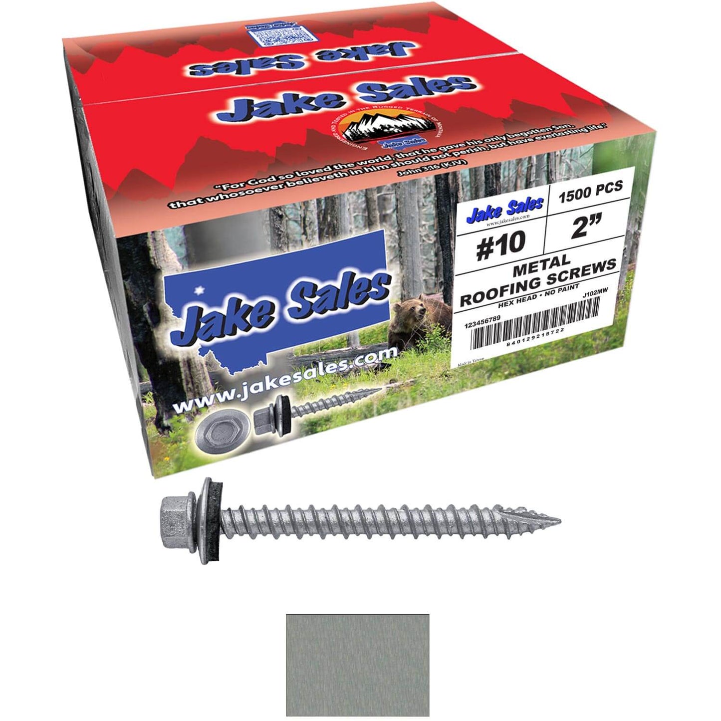 #10 x 2" Metal ROOFING SCREWS - Hex Washer Head - Self starting/self tapping - EPDM washer. Colored head.