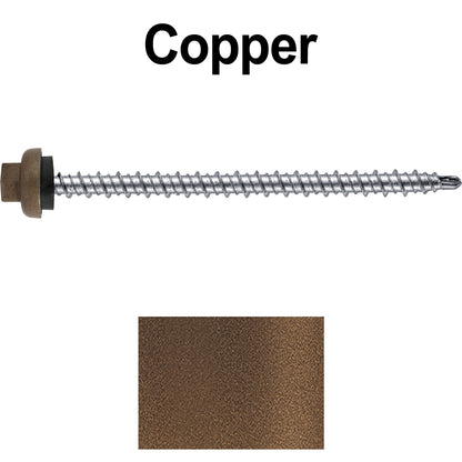 10 X 3" Zinc Aluminum Cap MINI-DRILLER Roofing Screws HI-LO THREAD Zinc Plated Carbon Steel Shank - EPDM Washer - Colored head
