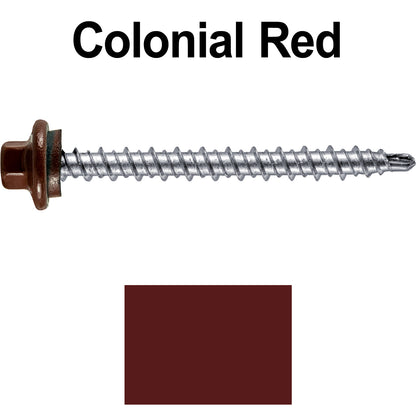 #10 x 2" Stainless Steel Mini Driller Sheet Metal Roofing Screw - Hex Washer Cap - Self starting metal to wood siding screws - EPDM washer. Colored head.
