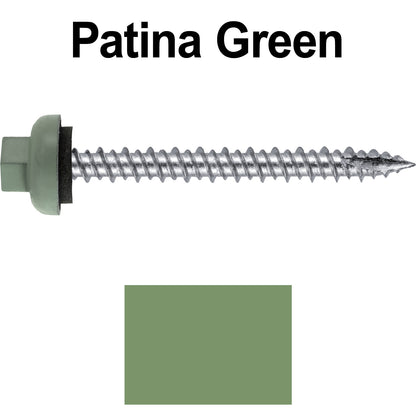 10 X 2“ HI-LO Zinc Aluminum Cap Metal Roofing Screws - Hex Washer Head - Self starting/self tapping - EPDM washer. Colored head.