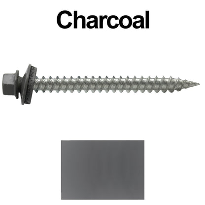 #9 x 2" Stainless Steel Metal Roofing Screws - Hex Washer Head - Self-Piercing (SP) tip metal to wood. EPDM washer. Colored head.