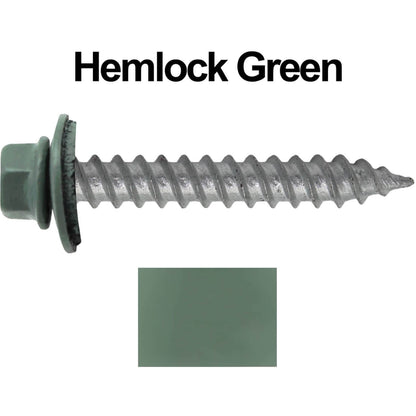 #12 x 1-1/2"  RE-GRIP METAL ROOFING SCREWS - Hex Washer Head - Self starting/self tapping - EPDM washer. Colored head.