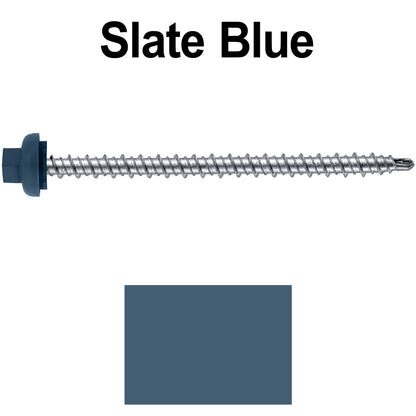 10 X 3" Zinc Aluminum Cap MINI-DRILLER Roofing Screws HI-LO THREAD Zinc Plated Carbon Steel Shank - EPDM Washer - Colored head