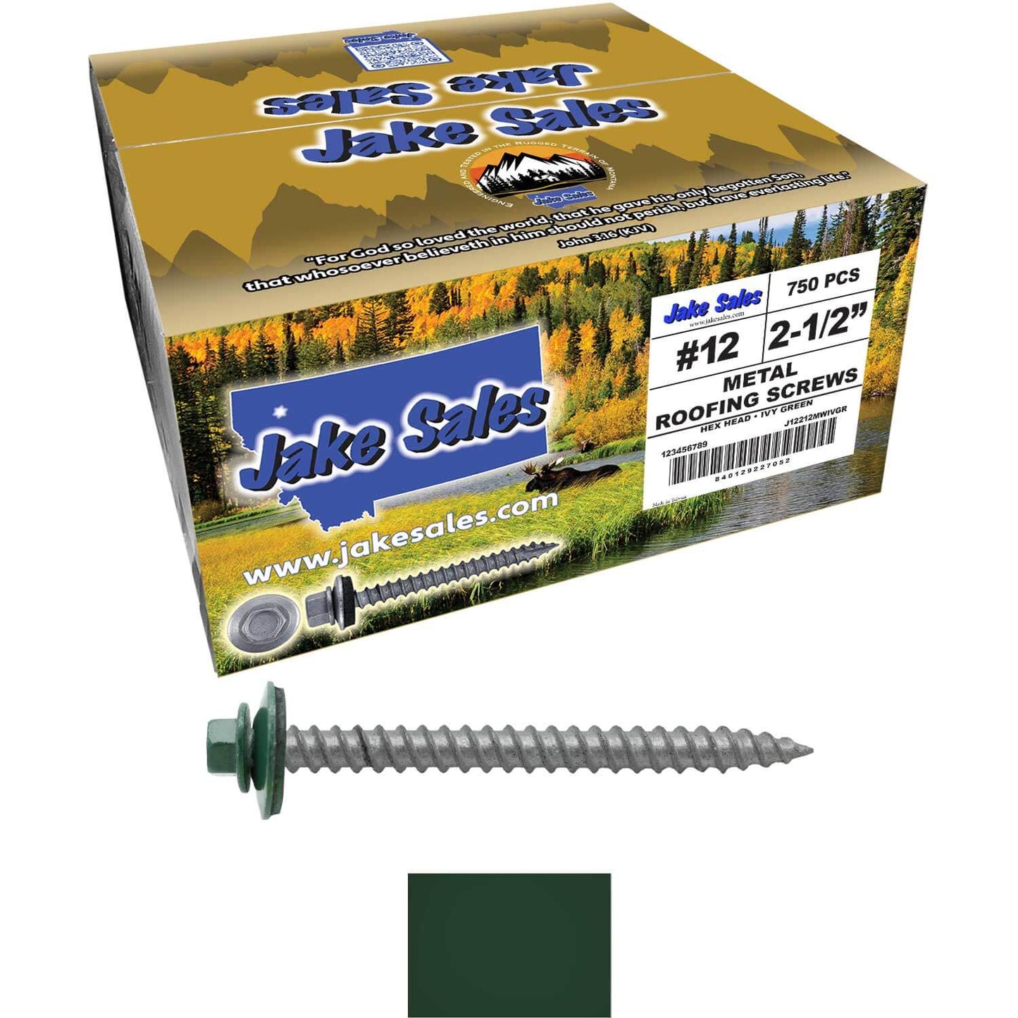 #12 x 2-1/2" RE-GRIP METAL ROOFING SCREWS - Hex Washer Head - Self starting/self tapping - EPDM washer. Colored head.