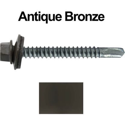#12 x 2-1/2" Metal to Metal Type #3 Metal Roofing Screws - Hex Head Drill Point - 9/16" EPDM Washer. Colored head.