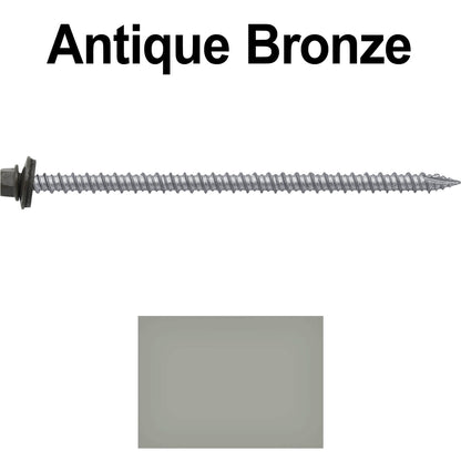 #10 x 4" Metal ROOFING SCREWS - Hex Washer Head - Self starting/self tapping - EPDM washer. Colored head.