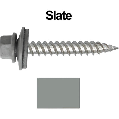 12 x 1-1/2" Stainless Steel Metal Roofing Screw - Hex Washer Head - Self starting/self tapping - EPDM washer. Colored head.