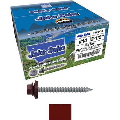 #14  x 2-1/2" Metal ROOFING SCREWS - Hex Washer Head - Self starting/self tapping - EPDM washer. Colored head.