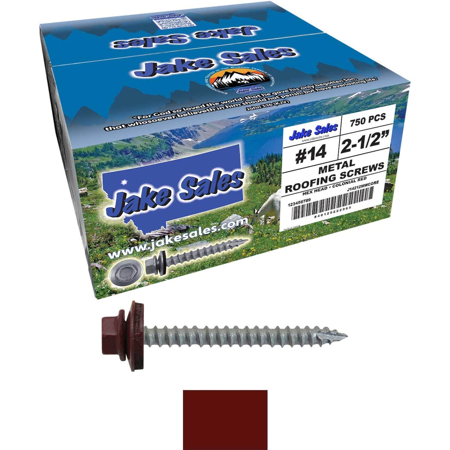 #14  x 2-1/2" Metal ROOFING SCREWS - Hex Washer Head - Self starting/self tapping - EPDM washer. Colored head.