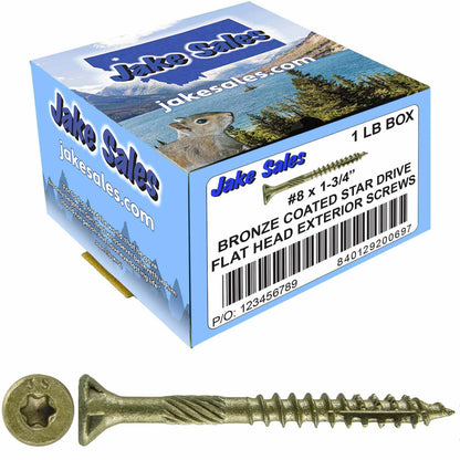 #8 x 3/4" - 2" Bronze Exterior Coated Wood Screw Torx/Star Drive Head - Multipurpose Exterior Coated Torx/Star Drive Wood Screws