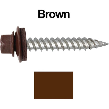 12 x 1-1/2" Stainless Steel Metal Roofing Screw - Hex Washer Head - Self starting/self tapping - EPDM washer. Colored head.