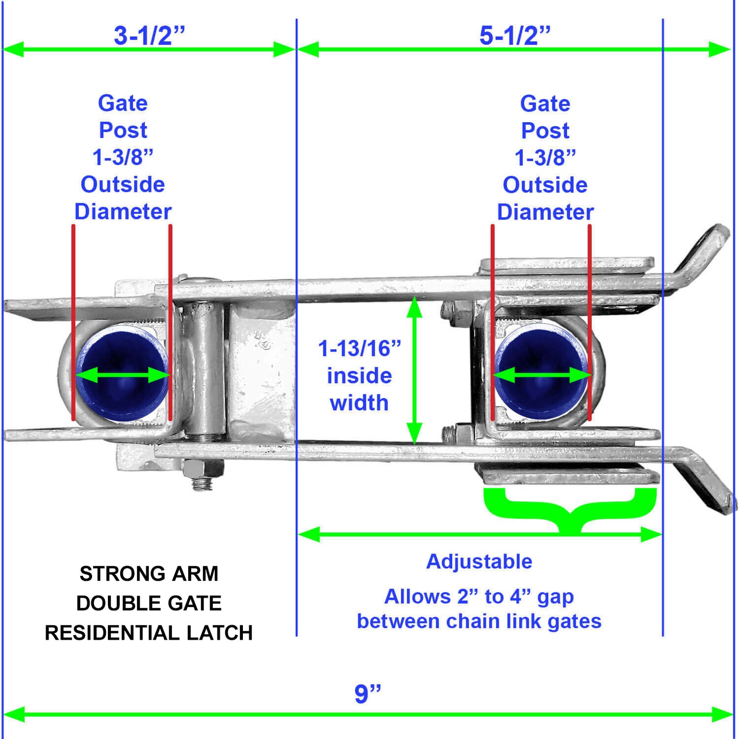 Strong Arm Double Gate Latch - Galvanized - Latches Two Gates Together without the Need of a Drop Rod