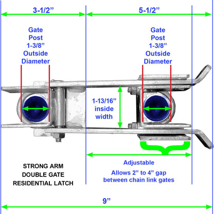 Strong Arm Double Gate Latch - GALVANIZED - Latches Two Gates Together without the Need of a Drop Rod