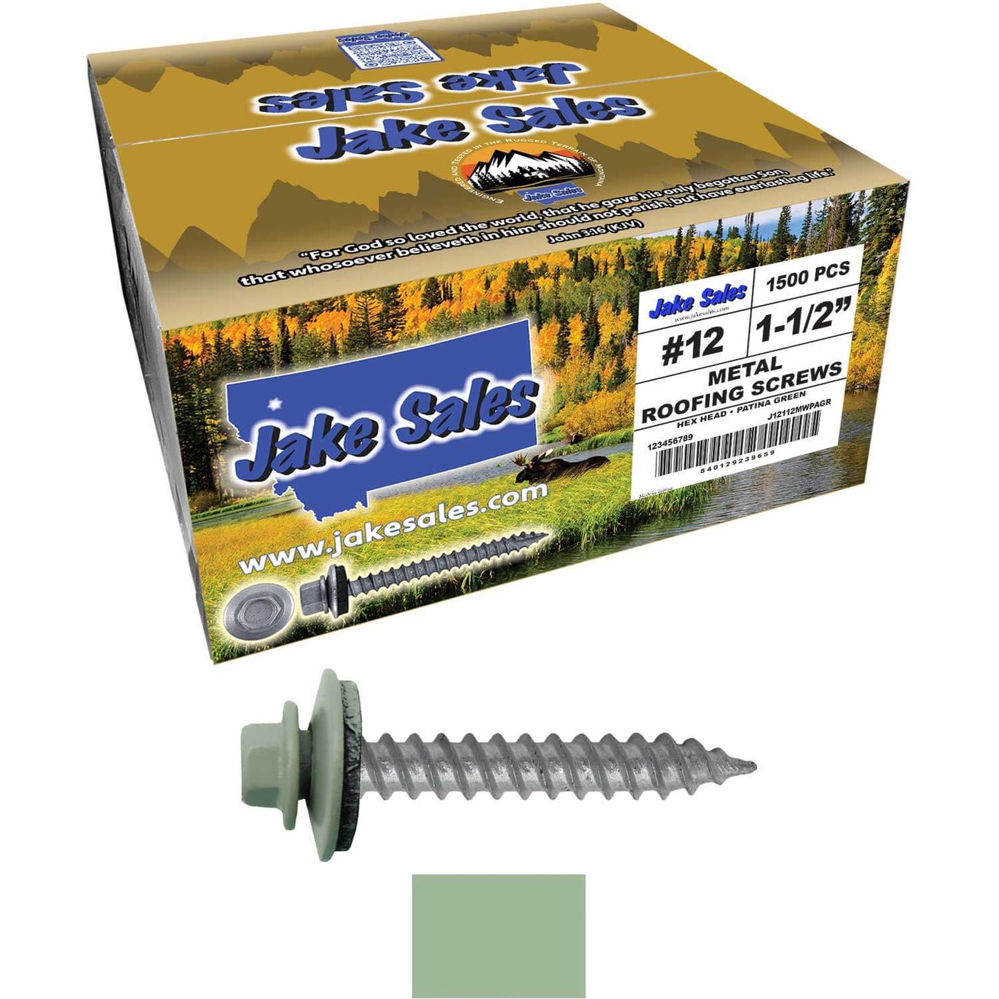 #12 x 1-1/2"  RE-GRIP METAL ROOFING SCREWS - Hex Washer Head - Self starting/self tapping - EPDM washer. Colored head.