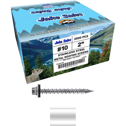 #9 x 2" Stainless Steel Metal Roofing Screws - Hex Washer Head - Self-Piercing (SP) tip metal to wood. EPDM washer. Colored head.