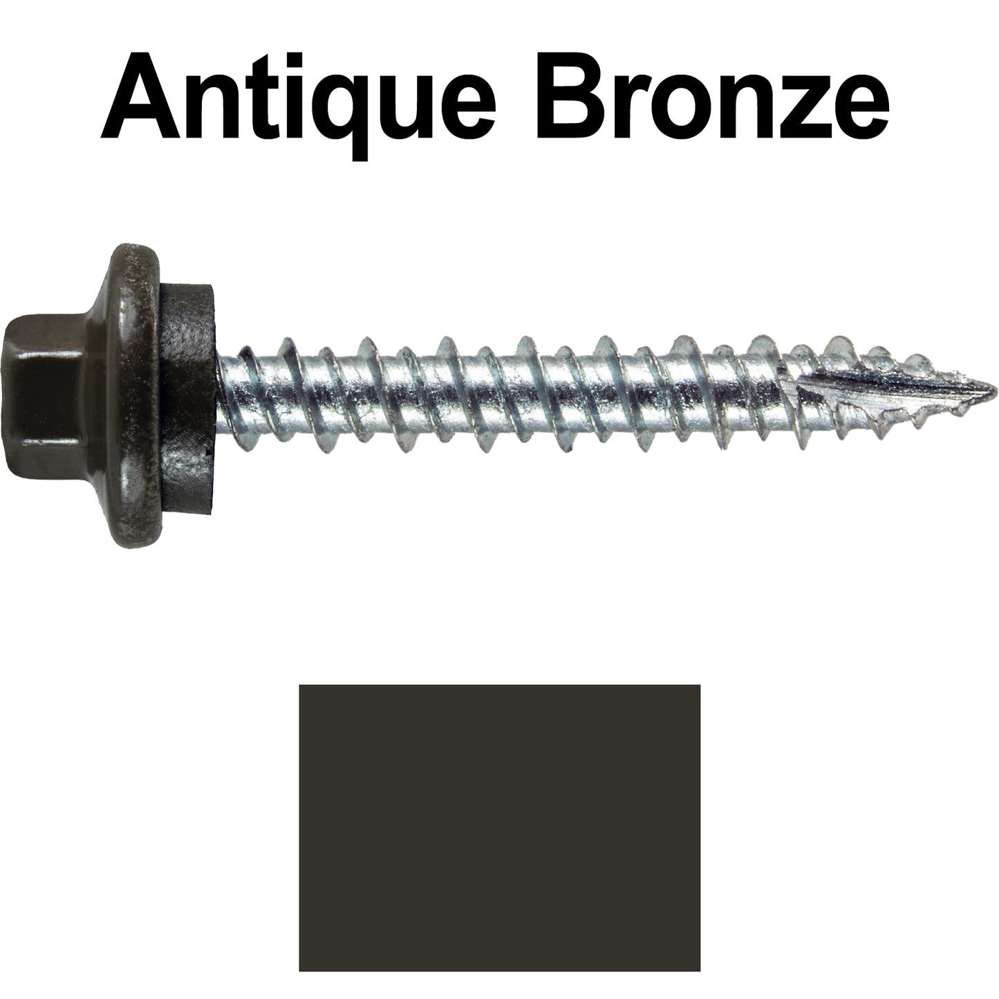 10 x 1-1/2" - STAINLESS HEX / ZINC Sheet Metal Roof Screw. Self starting metal to wood siding screws. EPDM washer. Colored head.