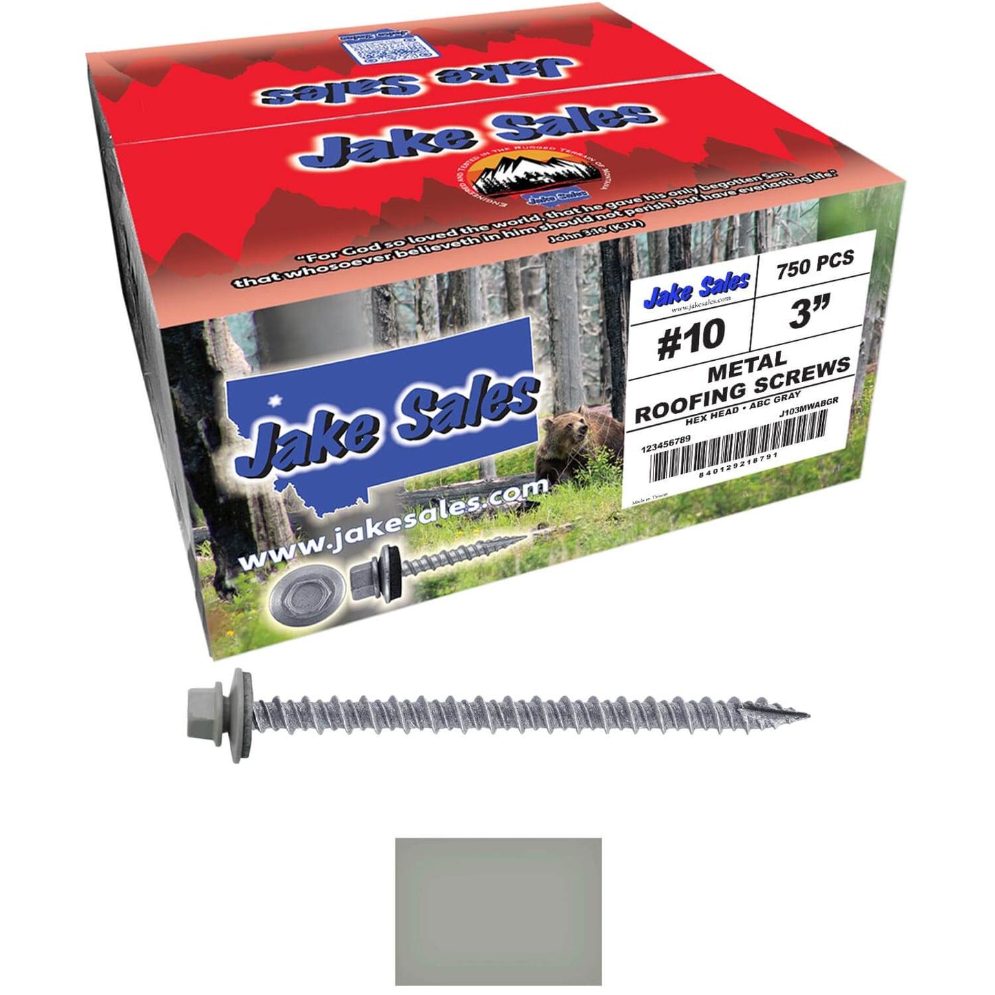 #10 x 3" Metal ROOFING SCREWS - Hex Washer Head - Self starting/self tapping - EPDM washer. Colored head.