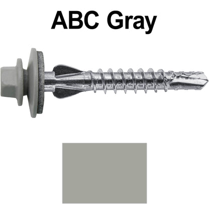 12 X 1-1/2" PFP STAINLESS STEEL Fastener - 1/4" Washer Hex Head - #3 Drill Point Tip -  For Polycarbonite, Fiberglass and PVC sheeting. Colored head.