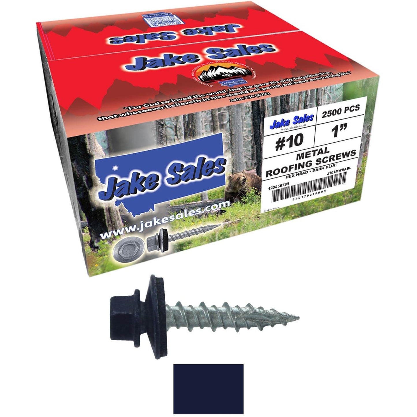 #10 x 1" Metal ROOFING SCREWS - Hex Washer Head - Self starting/self tapping - EPDM washer. Colored head.