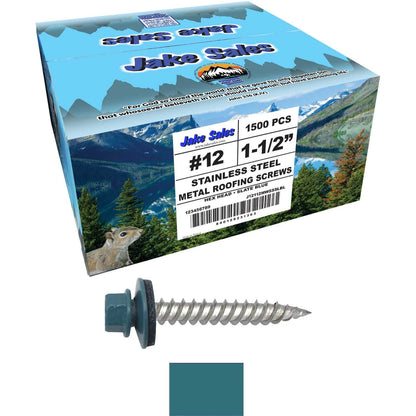 12 x 1-1/2" Stainless Steel Metal Roofing Screw - Hex Washer Head - Self starting/self tapping - EPDM washer. Colored head.