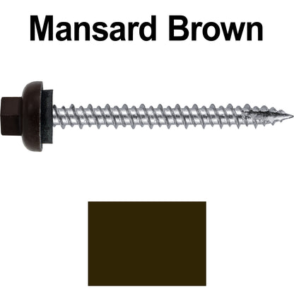 10 X 2“ HI-LO Zinc Aluminum Cap Metal Roofing Screws - Hex Washer Head - Self starting/self tapping - EPDM washer. Colored head.