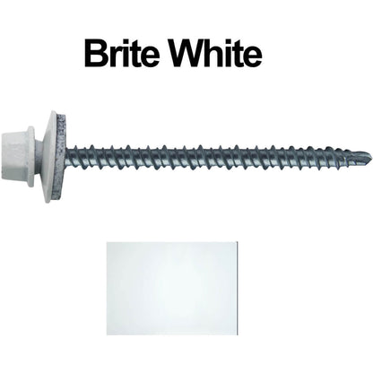 #10 x 3" Mini Driller Sheet Metal Roofing Screw - Hex Washer Head -  Self starting metal to wood siding screws. EPDM washer. Colored head.