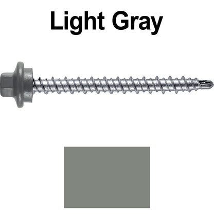 #10 x 2" Stainless Steel Mini Driller Sheet Metal Roofing Screw - Hex Washer Cap - Self starting metal to wood siding screws - EPDM washer. Colored head.