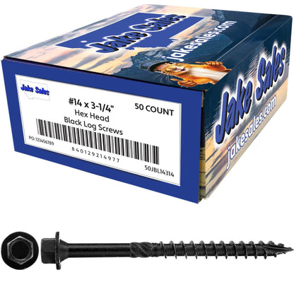 #14 Heavy-Duty Black Timber, Log & Structural Wood Screws - Exterior Coated - Use for Fastening Ledger Boards, Large Timbers, Logs and more.