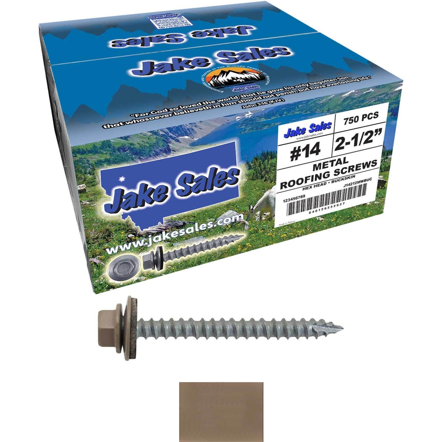 #14  x 2-1/2" Metal ROOFING SCREWS - Hex Washer Head - Self starting/self tapping - EPDM washer. Colored head.