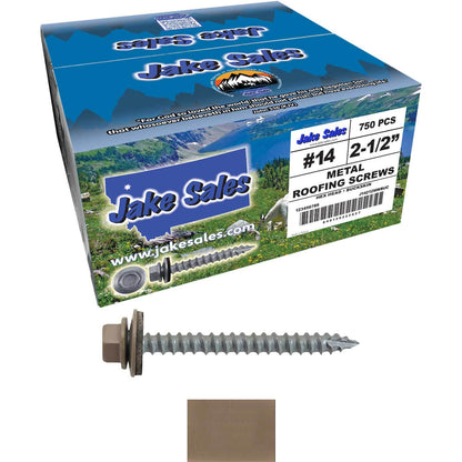 #14  x 2-1/2" Metal ROOFING SCREWS - Hex Washer Head - Self starting/self tapping - EPDM washer. Colored head.