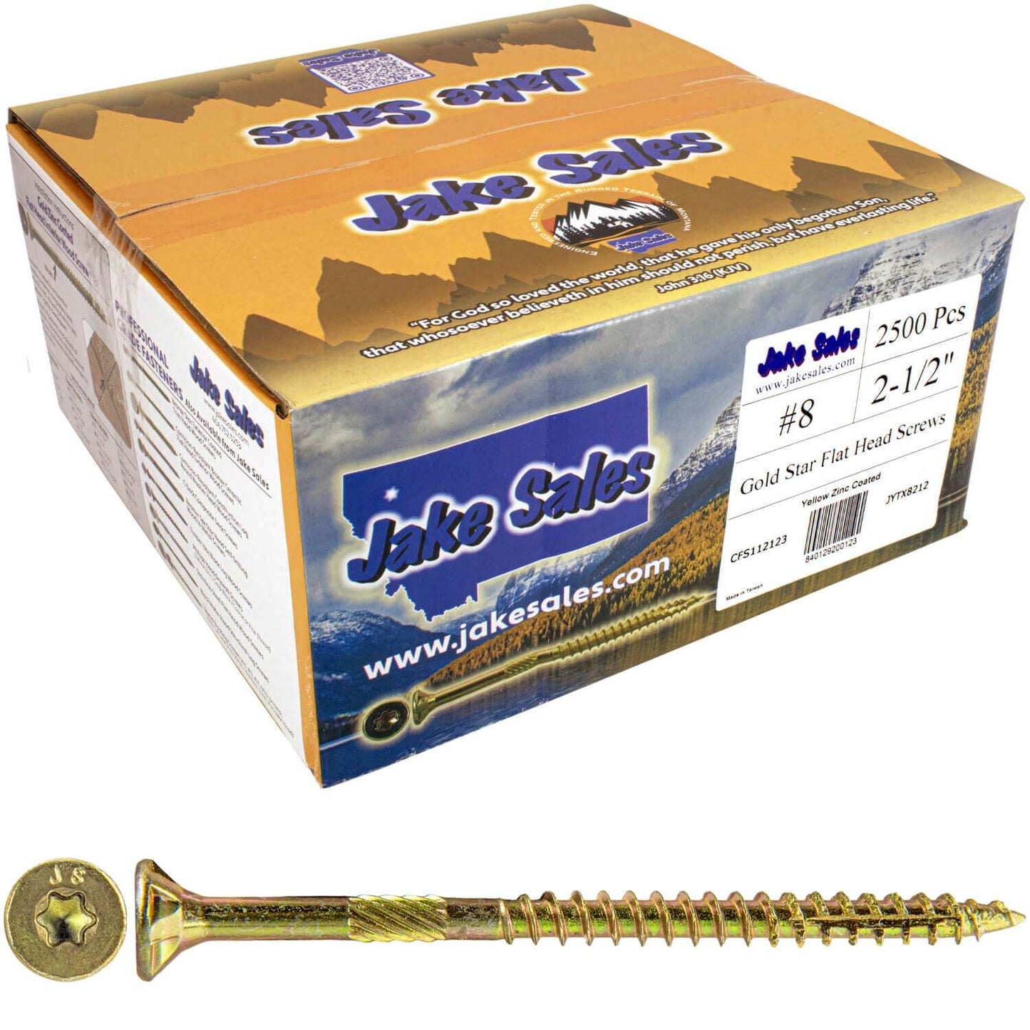 #8 Gold Star/Torx Drive Zinc Coated T-20 Flat Head Wood Screws