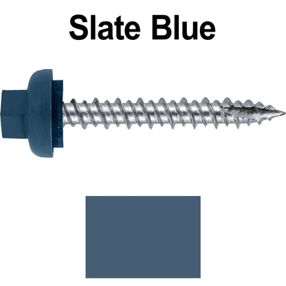 10 X 1-1/2" HI-LO Zinc Aluminum Cap Metal Roofing Screws - Hex Washer Head - Self starting/self tapping - EPDM washer. Colored head.