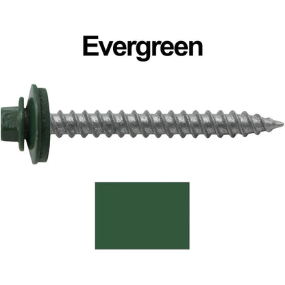 #12 x 2" RE-GRIP METAL ROOFING SCREWS - Hex Washer Head - Self starting/self tapping - EPDM washer. Colored head.
