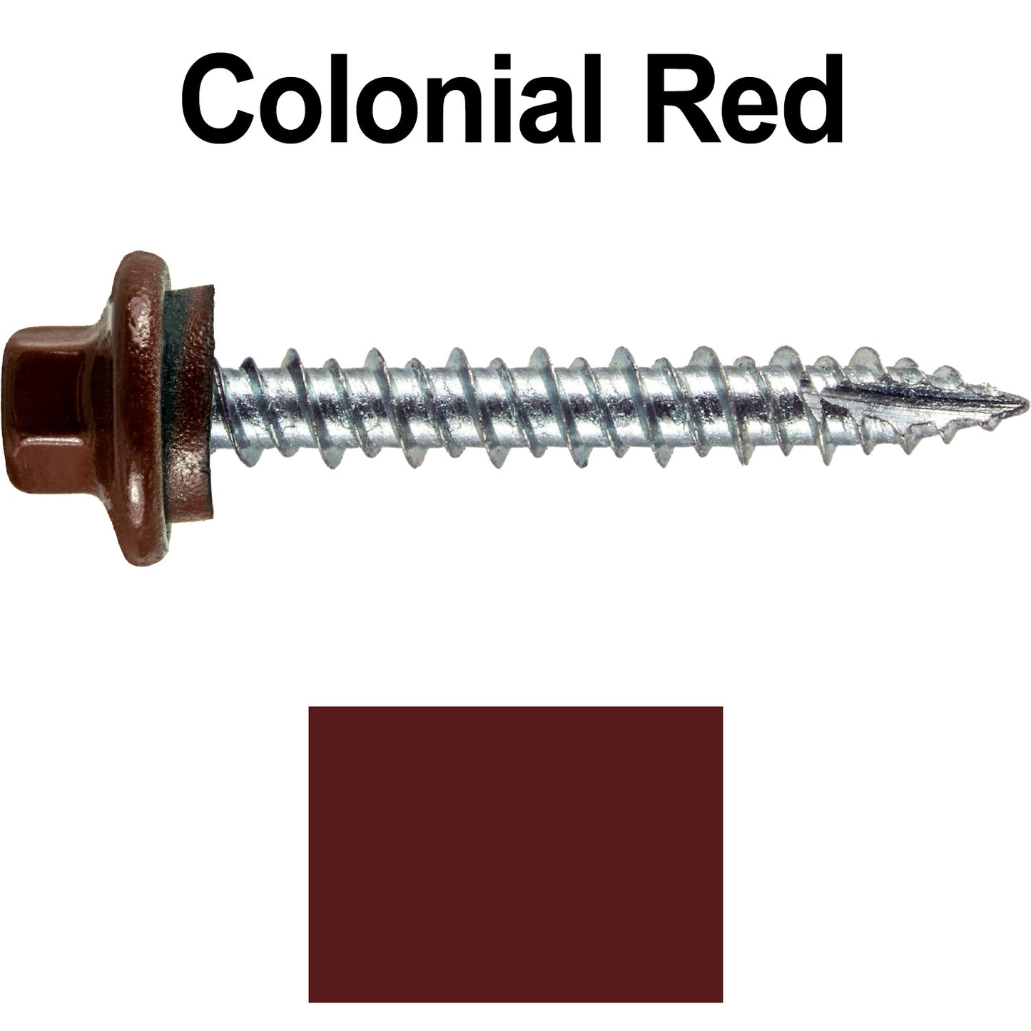 10 x 1-1/2" - STAINLESS HEX / ZINC Sheet Metal Roof Screw. Self starting metal to wood siding screws. EPDM washer. Colored head.