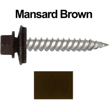 12 x 1-1/2" Stainless Steel Metal Roofing Screw - Hex Washer Head - Self starting/self tapping - EPDM washer. Colored head.