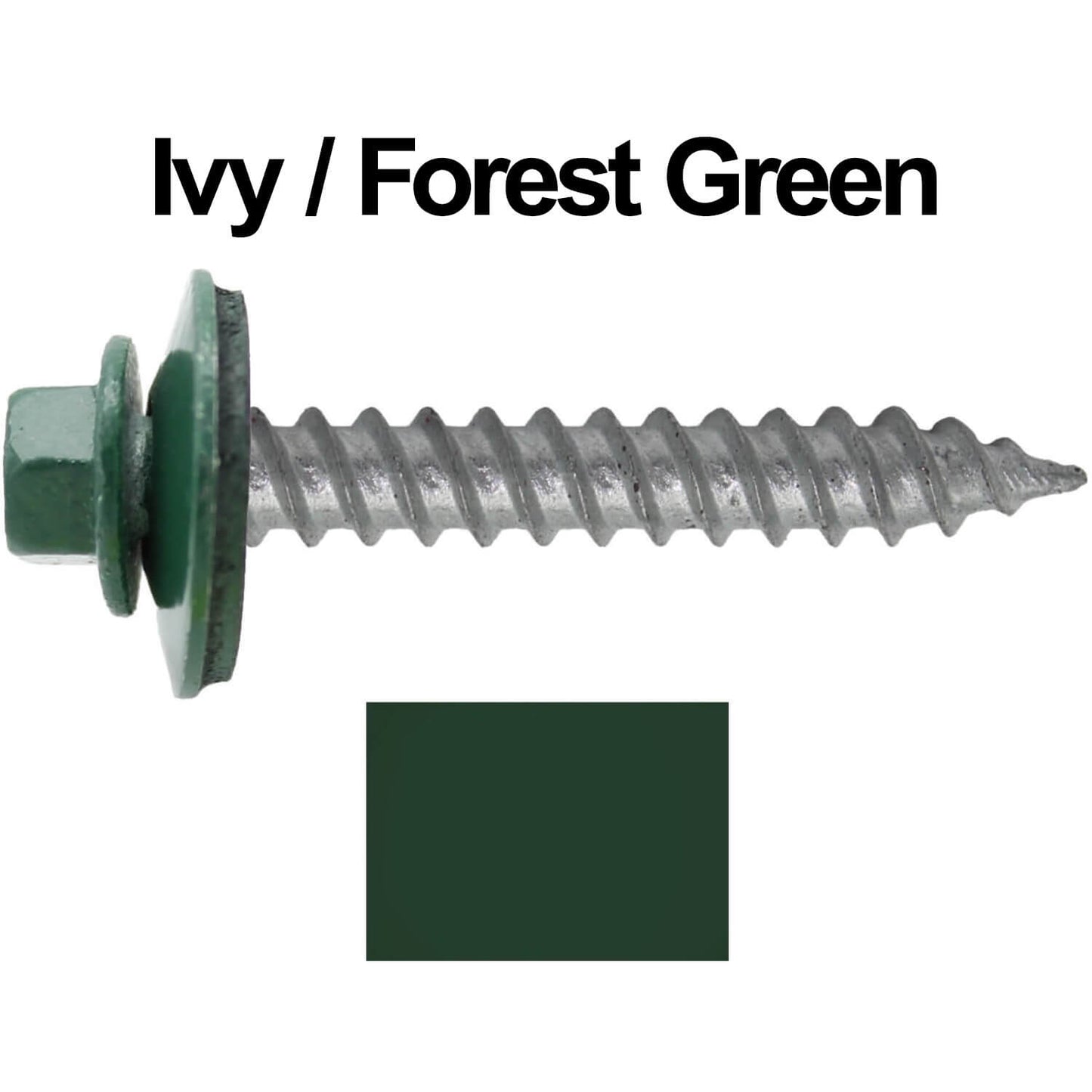 12 x 1-1/2"  Metal ROOFING SCREWS - Hex Washer Head - Self starting/self tapping - EPDM washer. Colored head.