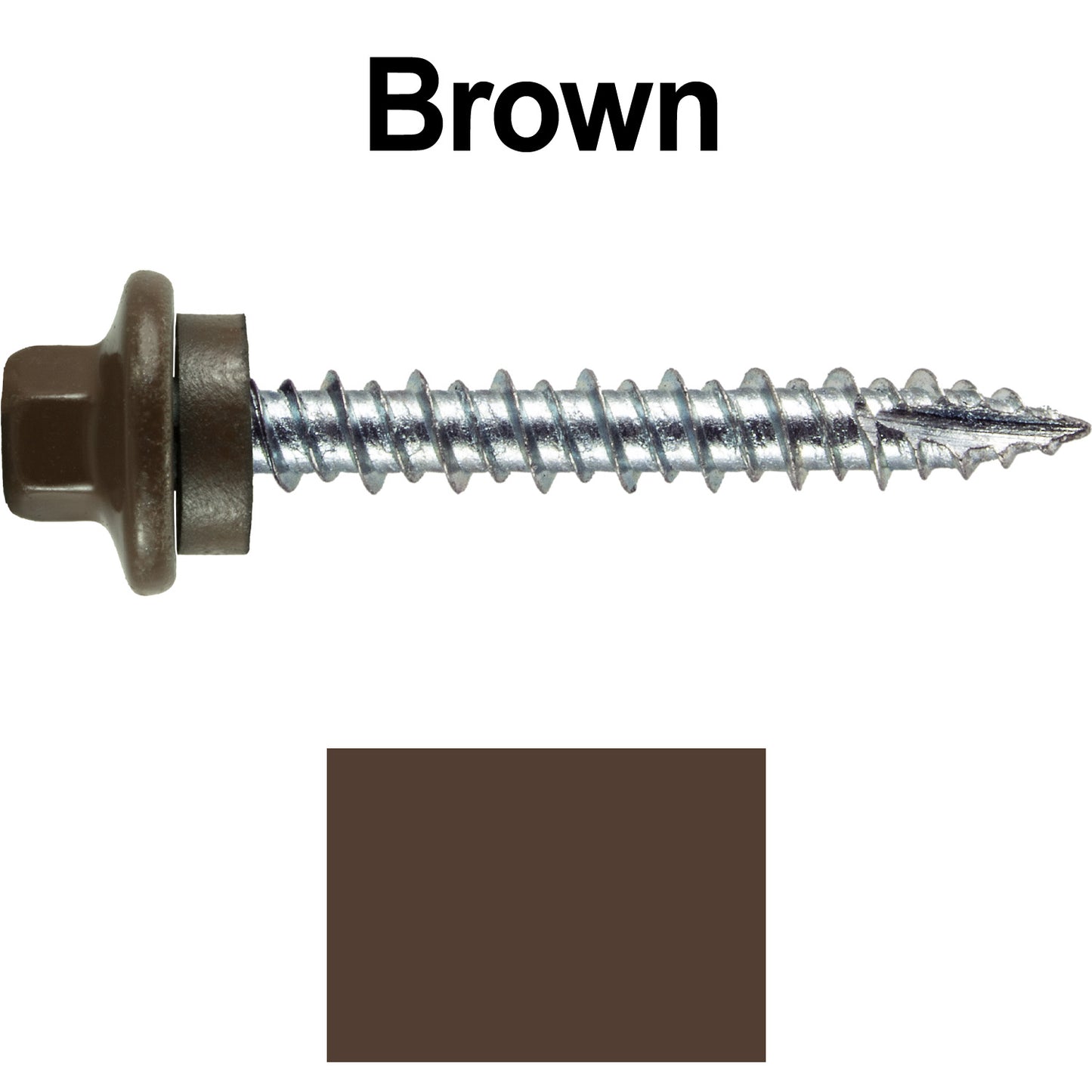 10 x 1-1/2" - STAINLESS HEX / ZINC Sheet Metal Roof Screw. Self starting metal to wood siding screws. EPDM washer. Colored head.