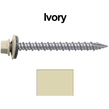 #10 x 2" Metal ROOFING SCREWS - Hex Washer Head - Self starting/self tapping - EPDM washer. Colored head.