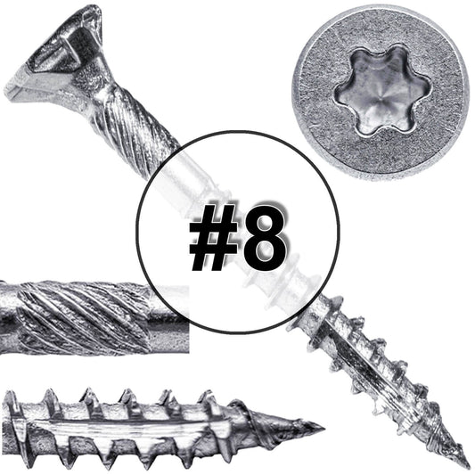 #8 Torx/Star Drive Head - 300 Grade Stainless Steel Torx/Star Drive Wood Screws - Silver Star Stainless Steel Wood Screw