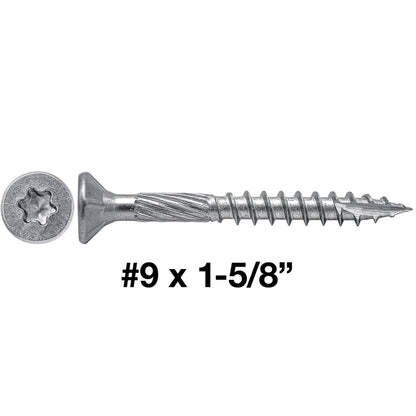 #9 Silver Star Stainless Steel Wood Screw Torx/Star Drive Head - Grade 300 Series Stainless Steel Torx/Star Drive Wood Screws