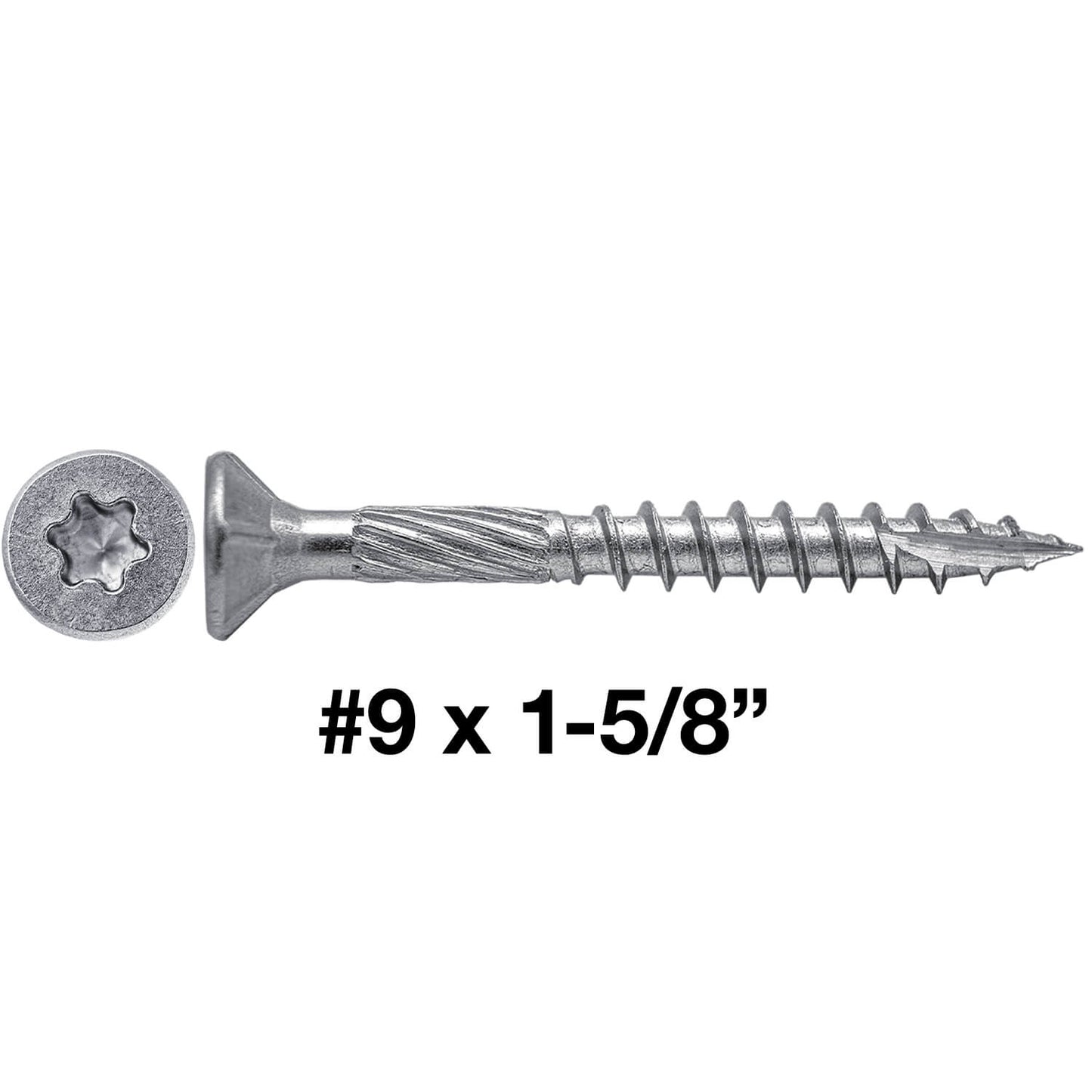 #9 Silver Star Stainless Steel Wood Screw Torx/Star Drive Head - Grade 300 Series Stainless Steel Torx/Star Drive Wood Screws