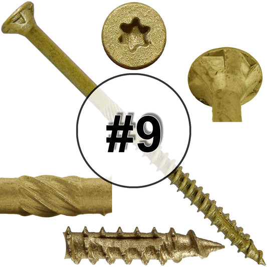 #9 x 1-1/2" - 3-1/8" Bronze Exterior Coated Wood Screw Torx/Star Drive Head - Multipurpose Exterior Coated Torx/Star Drive Wood Screws