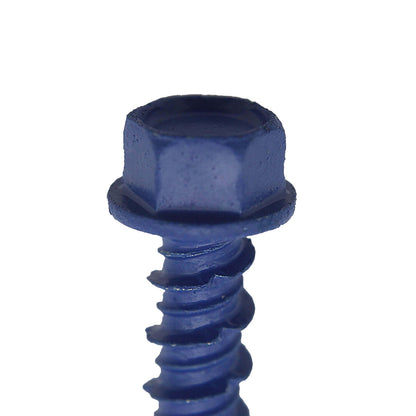 Blue Carbon Steel Hex Head Concrete Anchor Screws. Carbon Steel Hardened - Interior & Exterior Coated Rust and Corrosion Resistant Screws