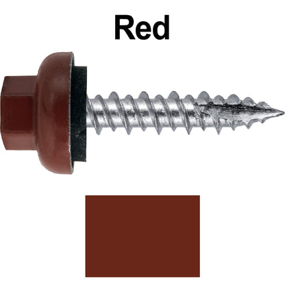 #10 X 1" HI-LO Zinc Aluminum Cap Metal Roofing Screws - Hex Washer Head - Self starting/self tapping - EPDM washer. Colored head.