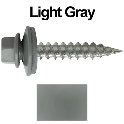 #9 x 1" Stainless Steel Metal Roofing Screws - Hex Washer Head - Self-Piercing (SP) tip metal to wood siding screws. EPDM washer. Colored head.