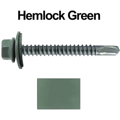 #12 x 2-1/2" Metal to Metal Type #3 Metal Roofing Screws - Hex Head Drill Point - 9/16" EPDM Washer. Colored head.