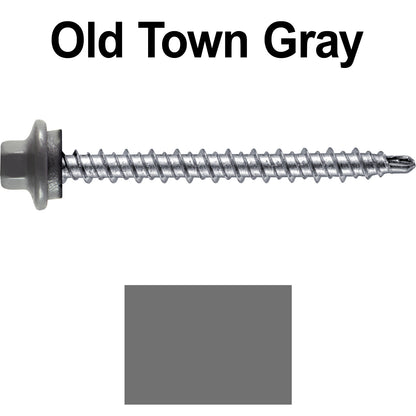 #10 x 2" Stainless Steel Mini Driller Sheet Metal Roofing Screw - Hex Washer Cap - Self starting metal to wood siding screws - EPDM washer. Colored head.