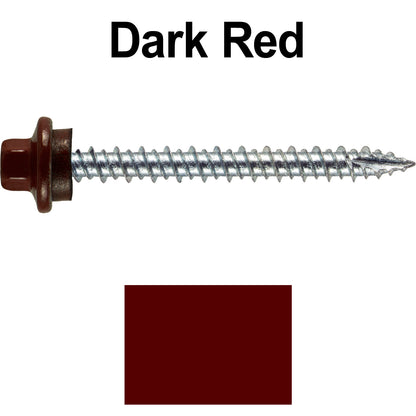 10 x 2” - STAINLESS HEX / ZINC Sheet Metal Roof Screw. Self starting metal to wood siding screws. EPDM washer. Colored head.